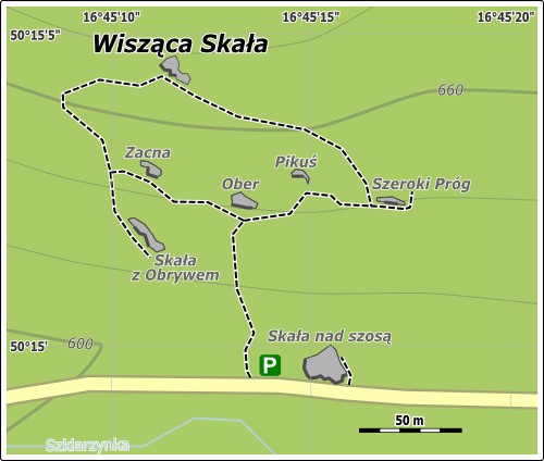 Mapa dojścia do Wiszącej Skały