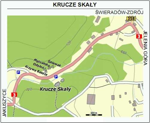 Mapa dojścia do Kruczych Skał w Szklarskiej Porębie