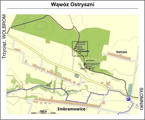 Mapa dojścia do Wąwozu Ostryszni